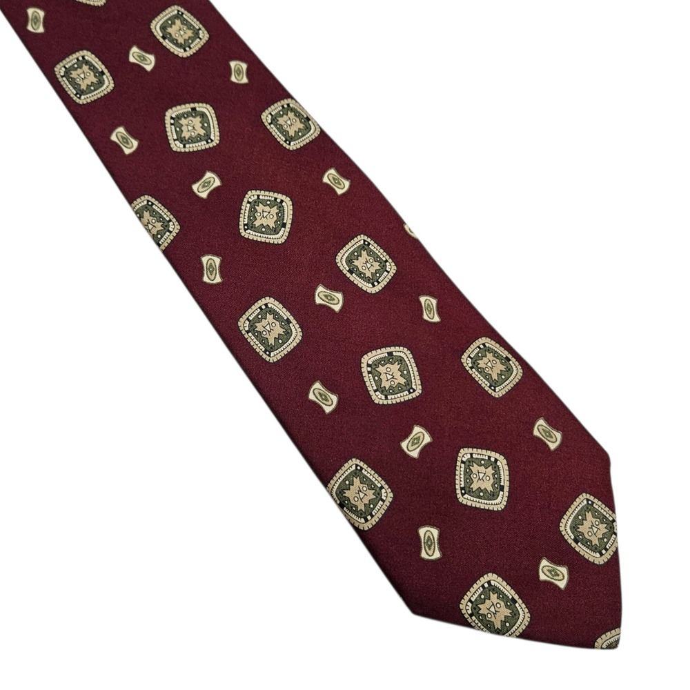 Talbott Studio Burgundy Silk Jacquard Geometric Pattern Hand Sewn Tie Made‎ USA